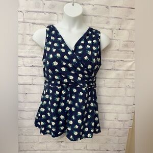 Lands' End Draper James Plus Sz 18‎ Blue Floral Swim Dress Modest Soft Cup Rare